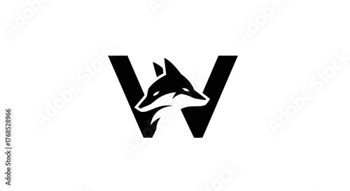 Negative space fox head forming the letter W monogram logo flat illustration