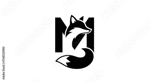 Simple black and white fox letter M logo design flat illustration