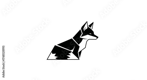 Stylized abstract geometric black fox mascot logo on white background flat illustration