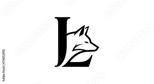 Stylized black letter L combined with a fox profile flat illustration