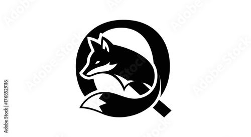 Stylized black fox icon forming an initial letter Q logo flat illustration