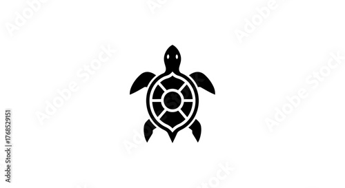 Stylized black marine sea turtle icon on white flat illustration