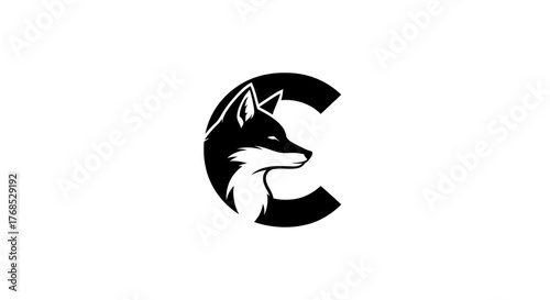 Wild fox head logo combined with the letter C flat illustration