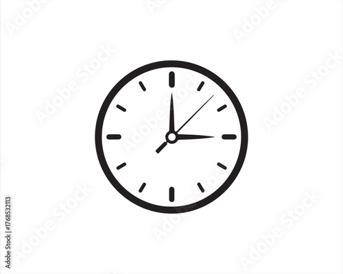 Simple analog clock face with black numbers and hands, , representing time and punctuality