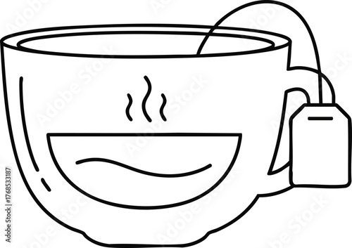 Illustration of a Steaming Cup of Tea with a Teabag.