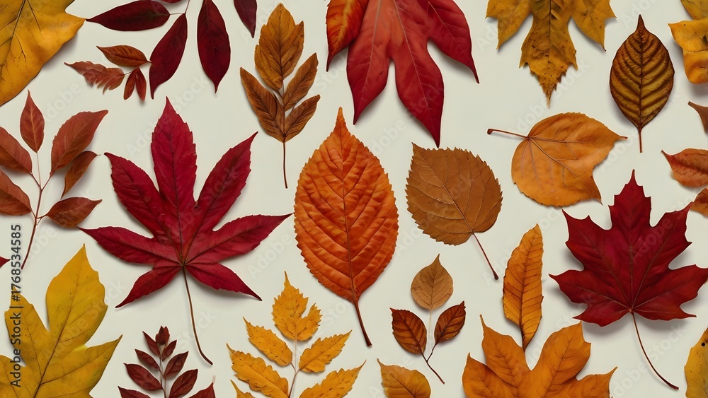 Fototapeta premium Minimal Flat Lay of Colorful Autumn Leaves on Light Background