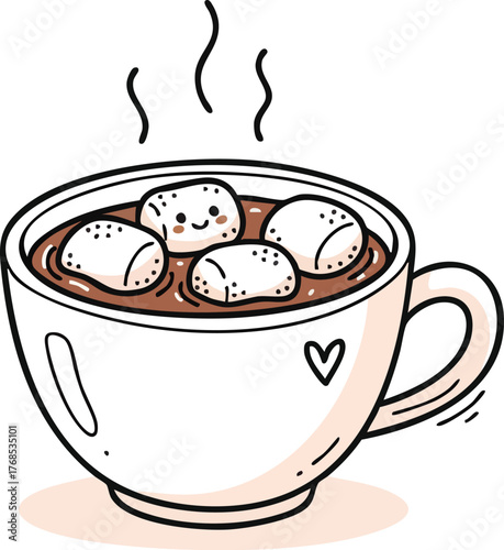 Cute Hot Chocolate with Marshmallows and Heart Detail.
