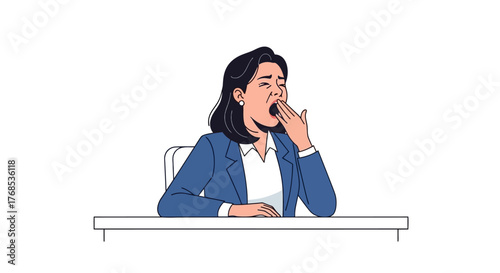 Tired businesswoman yawning, illustrating concepts of professional fatigue, exhaustion, and the need for rest or a break