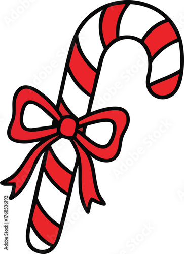 Classic Red and White Striped Candy Cane with Festive Red Bow.