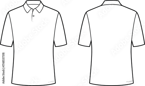Blank polo shirt front and back vector template, minimalist fashion design outline, clean apparel mockup, casual clothing illustration for designers