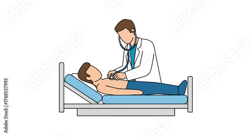 Medical examination of a patient by a doctor using a stethoscope in a hospital setting