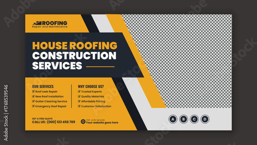 Residential Home Renovation and Repair Services Web Banner Template for Interior Upgrade, Flooring, Bathroom, Kitchen, and Property Restoration