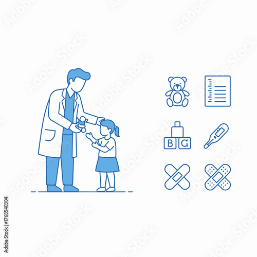 Caring doctor giving toy to child patient, showcasing pediatric healthcare, wellness checkups, and compassionate medical care for children in friendly clinic