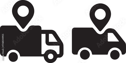 Delivery Truck and Van with Location Tracking Pin Icons
