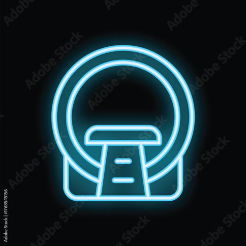 Glowing neon icon of an mri machine, representing medical imaging and diagnostic technology
