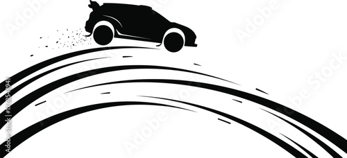 Black sports car drifting with tire marks isolated on white background, showcasing speed, control, and the thrill of motorsport action in a dynamic scene