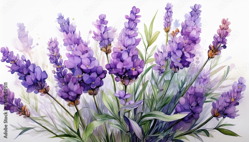 Fototapeta premium lavender flowers watercolor isolated on white background cutout