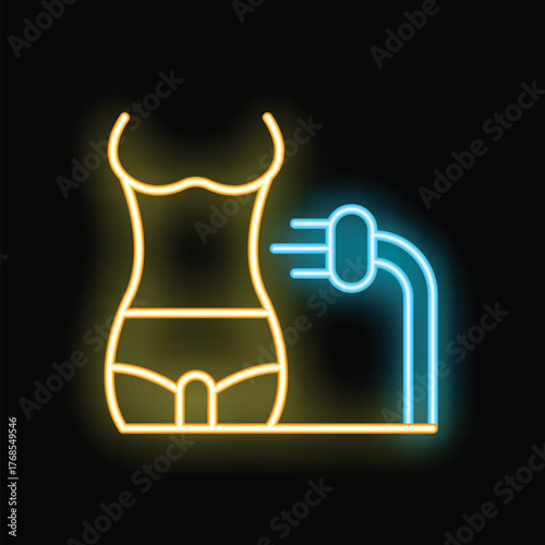 Neon sign for beauty salons and spas featuring a woman's body undergoing electric muscle stimulation