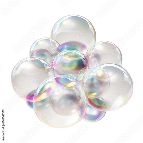 Close-up of colorful soap bubbles on transparent background
