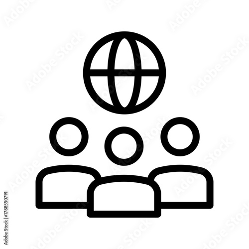 Global users group icon, worldwide community network outline