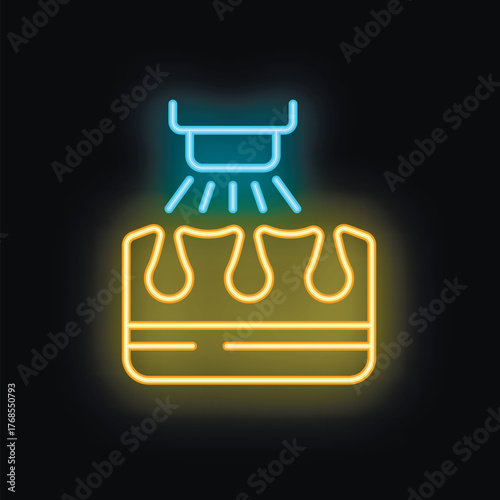 Glowing neon icon of skin being cleansed and having pores opened for beauty treatments