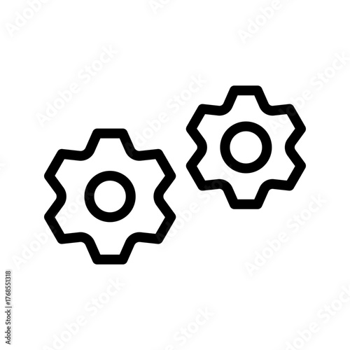 Settings gears icon, dual cog configuration outline