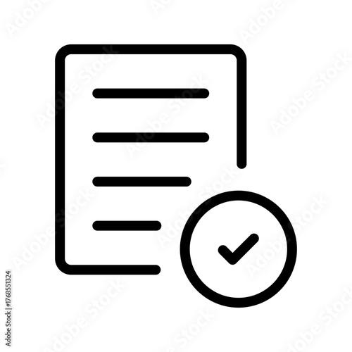 Approved document page icon, check mark badge verification outline