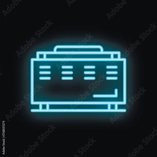 Blue neon icon of a diesel generator providing backup power during a power outage
