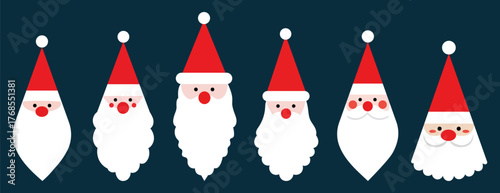 Set of Santa Claus face. Santa faces set. Christmas claus character set. Cute funny santa claus. Saint nick head for Christmas cards, banners, labels. Cute noel icon. collection of santa head.