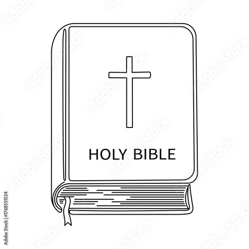 Bible book line drawn Editable stroke. Hand drawn simple holy bible book illustration. Book doodle. Religious illustration.