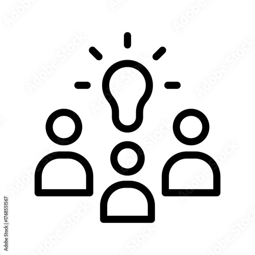 Team brainstorming icon, group idea innovation outline