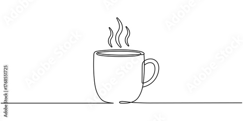 A cup of hot tea or coffee continuous line drawing. Editable stroke