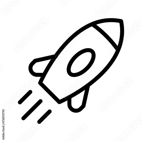 Rocket launch icon, startup growth takeoff outline