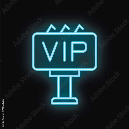 Blue neon sign with light bulbs indicating a vip area