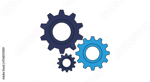 Vector illustratorn three interlocking gears in blue and dark blue