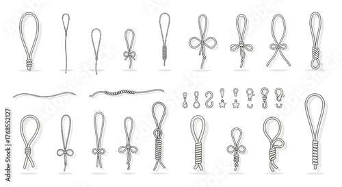Detailed Vector Illustration Set of Knots Rope, String, Twine Elements for Design Projects