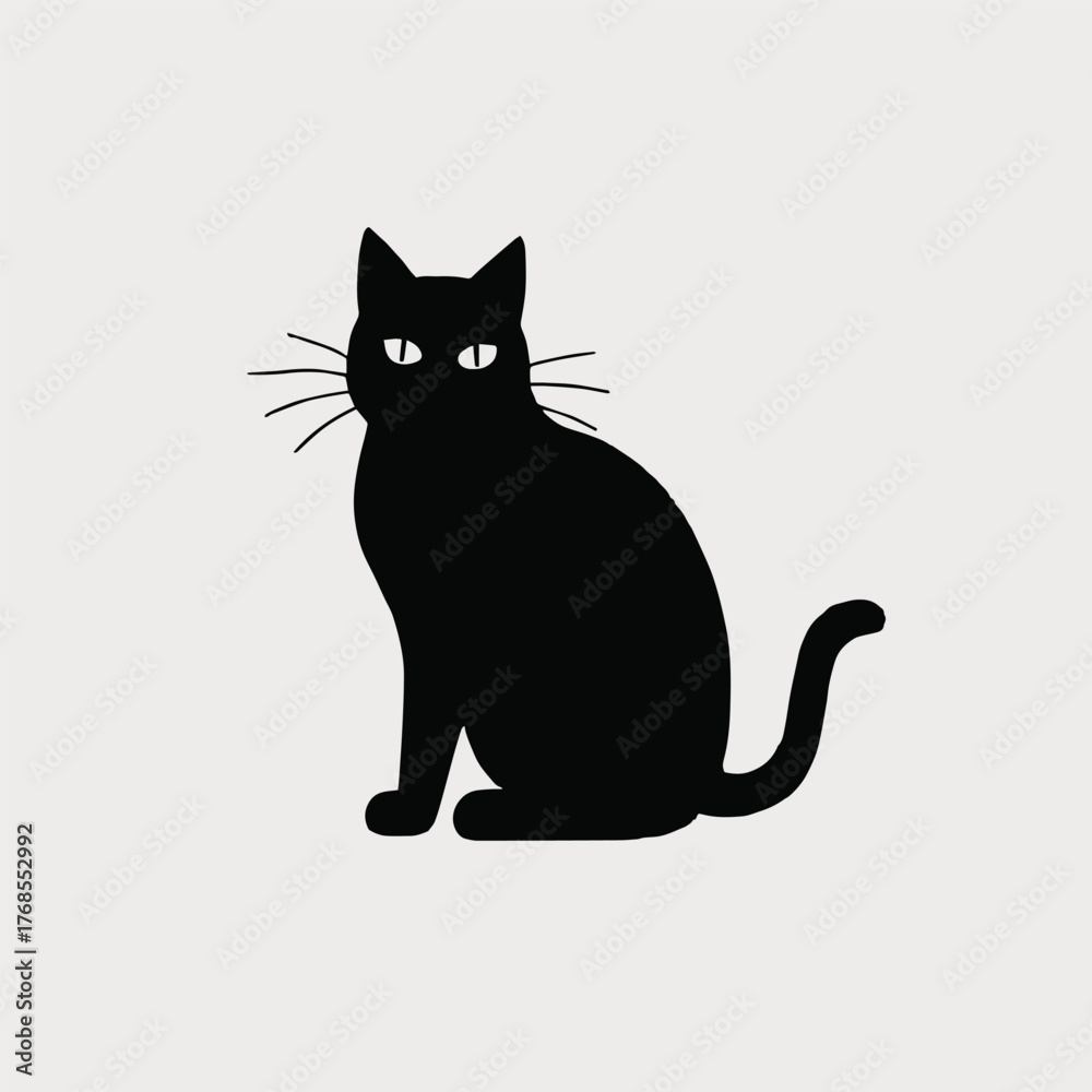 Fototapeta premium Black Cat Sitting Silhouette Vector Illustration
