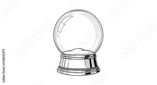 A transparent glass sphere with snow on its base, vector illustration of a snow globe on a white background