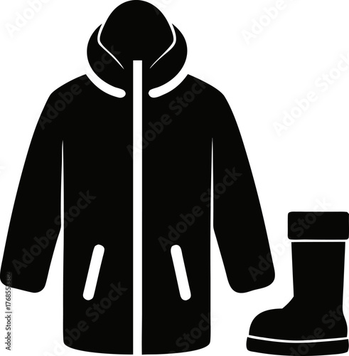 Winter jacket and boot illustration  vector silhouette icon on white background 