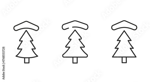 Vector illustration of minimalist line art fir trees with snow. Ideal for winter holiday designs, Christmas themes, and festive digital projects. Simple frosty icons