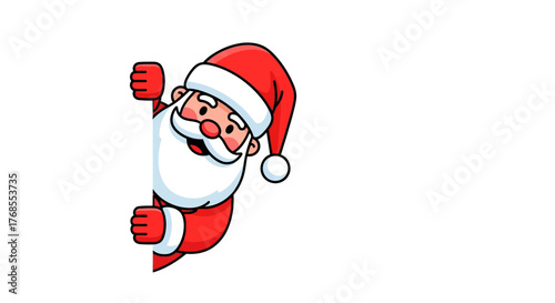 Cheerful Holiday Santa Claus Peeking Vector Illustration for Christmas and Winter Festive Designs, Perfect for Seasonal Greetings and Marketing Content