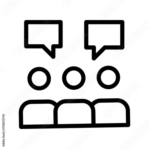 Community discussion icon, group chat with speech bubbles outline