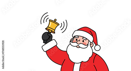 Vector Santa Claus Ringing a Bell, Christmas Holiday Illustration