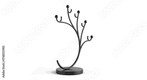 Modern black metal mug tree with a minimalist tree branch design for kitchen countertop organization and stylish cup display