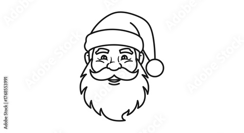 A simple and cheerful illustration of Santa Claus's smiling face with a fluffy beard and hat, perfect for holiday designs