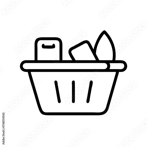 Outline Shopping Basket Icon With Various Products Ready