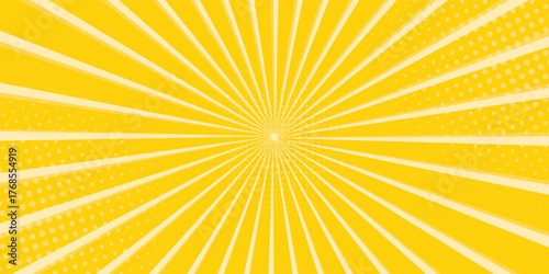 Yellow abstract background with light of sunburst. yellow starburst with halftone.