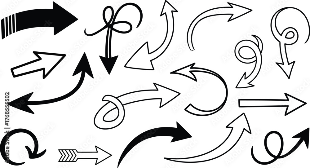Fototapeta premium hand drawn arrow collection adding artistic motion and direction visuals that enhance presentations branding and creative layouts