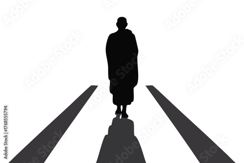 Silhouette of Buddhist Monk Walking on Path