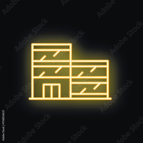 Neon office building glowing on a black background, perfect for projects related to urban landscapes